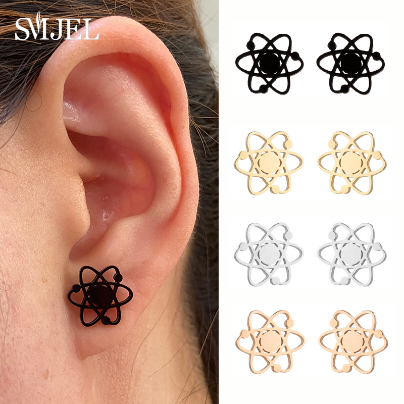 Science Buddies - Kreative Chemie-Atom-Ohrringe aus Edelstahl in Goldfarbe,
